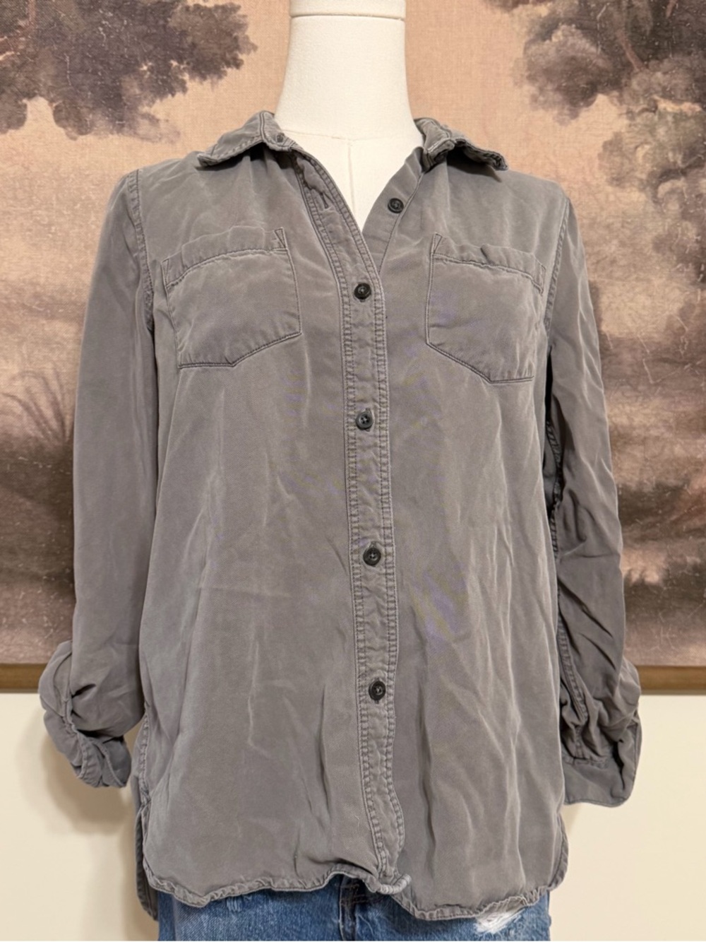 Altar'd State Washed Gray Button-Up Utility Shirt